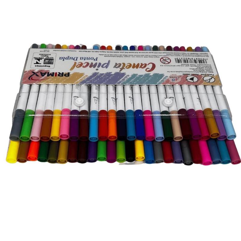 Conjunto de Canetas Pincel Ponta Dupla - 48 Cores - PRIMAX